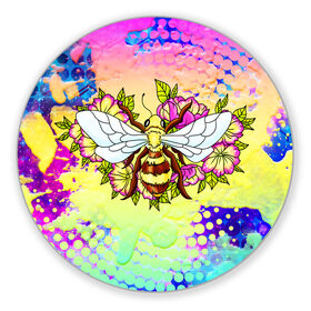 Коврик для мышки круглый с принтом Пчела и цветы , резина и полиэстер | круглая форма, изображение наносится на всю лицевую часть | космос | пчела | пчёлка | пчёлы | туманность | цветы