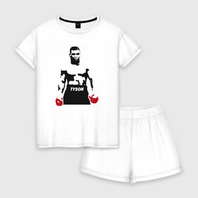 Женская пижама с шортиками хлопок с принтом Майк Тайсон , 100% хлопок | футболка прямого кроя, шорты свободные с широкой мягкой резинкой | tyson | бокс | боксер | борьба | для боксера | история | майк тайсон | подарок | подарок для боксера | спорт | тайсон | чемпион