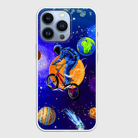 Чехол для iPhone 13 Pro с принтом Space bicycle ,  |  | Тематика изображения на принте: astronaut | bicycle | comet | cosmos | earth | jupiter | mars | moon | saturn | space | spacesuit | star | астронавт | велосипед | звезда | земля | комета | космонавт | космос | луна | марс | сатурн | скафандр | юлитер