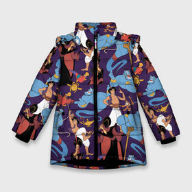 Зимняя куртка для девочек 3D с принтом Aladdin , ткань верха — 100% полиэстер; подклад — 100% полиэстер, утеплитель — 100% полиэстер. | длина ниже бедра, удлиненная спинка, воротник стойка и отстегивающийся капюшон. Есть боковые карманы с листочкой на кнопках, утяжки по низу изделия и внутренний карман на молнии. 

Предусмотрены светоотражающий принт на спинке, радужный светоотражающий элемент на пуллере молнии и на резинке для утяжки. | abu | aladdin | genie | iago | jafar | vdkimel | абу | аладдин | джафар | джин | яго