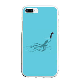 Чехол для iPhone 7Plus/8 Plus матовый с принтом Тайна Лох-несского чудовища , Силикон | Область печати: задняя сторона чехла, без боковых панелей | арт | море | осьминог | рисунок | синий | шутка