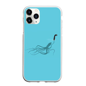 Чехол для iPhone 11 Pro матовый с принтом Тайна Лох-несского чудовища , Силикон |  | Тематика изображения на принте: арт | море | осьминог | рисунок | синий | шутка