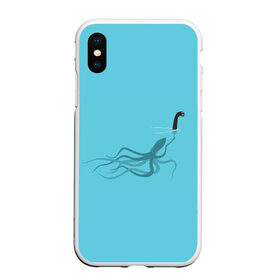 Чехол для iPhone XS Max матовый с принтом Тайна Лох-несского чудовища , Силикон | Область печати: задняя сторона чехла, без боковых панелей | арт | море | осьминог | рисунок | синий | шутка
