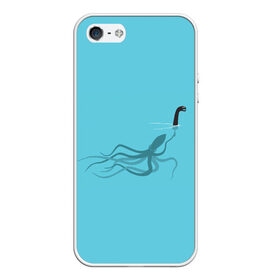 Чехол для iPhone 5/5S матовый с принтом Тайна Лох-несского чудовища , Силикон | Область печати: задняя сторона чехла, без боковых панелей | арт | море | осьминог | рисунок | синий | шутка