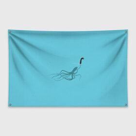 Флаг-баннер с принтом Тайна Лох-несского чудовища , 100% полиэстер | размер 67 х 109 см, плотность ткани — 95 г/м2; по краям флага есть четыре люверса для крепления | арт | море | осьминог | рисунок | синий | шутка