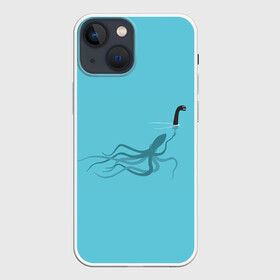Чехол для iPhone 13 mini с принтом Тайна Лох несского чудовища ,  |  | арт | море | осьминог | рисунок | синий | шутка