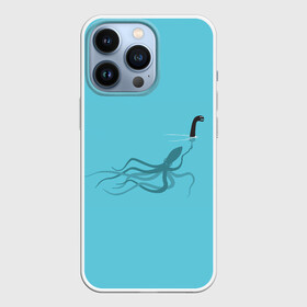 Чехол для iPhone 13 Pro с принтом Тайна Лох несского чудовища ,  |  | Тематика изображения на принте: арт | море | осьминог | рисунок | синий | шутка