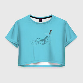 Женская футболка Crop-top 3D с принтом Тайна Лох-несского чудовища , 100% полиэстер | круглая горловина, длина футболки до линии талии, рукава с отворотами | арт | море | осьминог | рисунок | синий | шутка