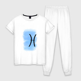 Женская пижама хлопок с принтом Рыбы , 100% хлопок | брюки и футболка прямого кроя, без карманов, на брюках мягкая резинка на поясе и по низу штанин | знак зодиака | рыбы