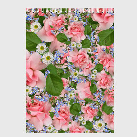 Скетчбук с принтом Цветы , 100% бумага
 | 48 листов, плотность листов — 100 г/м2, плотность картонной обложки — 250 г/м2. Листы скреплены сверху удобной пружинной спиралью | лист | листик | листок | листья | природа | природный | растение | растения | роза | розы | ромашка | ромашки | флора | цветок | цветочек | цветочки | цветы