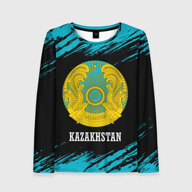 Женский лонгслив 3D с принтом KAZAKHSTAN / КАЗАХСТАН , 100% полиэстер | длинные рукава, круглый вырез горловины, полуприлегающий силуэт | flag | kazakhstan | qazaqstan | герб | захах | казахстан | кахахи | лого | нур султан | республика | символ | страна | флаг