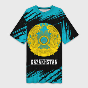 Платье-футболка 3D с принтом KAZAKHSTAN   КАЗАХСТАН ,  |  | flag | kazakhstan | qazaqstan | герб | захах | казахстан | кахахи | лого | нур султан | республика | символ | страна | флаг