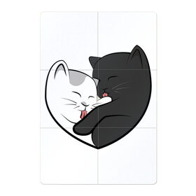 Магнитный плакат 2Х3 с принтом Влюблённые котики , Полимерный материал с магнитным слоем | 6 деталей размером 9*9 см | арт | белая кошка | белый кот | влюблённые | кот | кот и кошка | кошка | любовь | пара | рисунок | чёрная кошка | чёрный кот