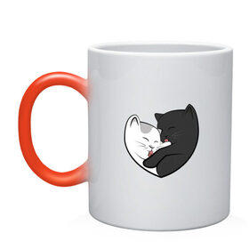 Кружка хамелеон с принтом Влюблённые котики , керамика | меняет цвет при нагревании, емкость 330 мл | Тематика изображения на принте: арт | белая кошка | белый кот | влюблённые | кот | кот и кошка | кошка | любовь | пара | рисунок | чёрная кошка | чёрный кот