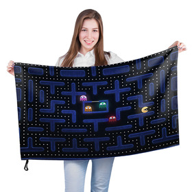 Флаг 3D с принтом Pacman , 100% полиэстер | плотность ткани — 95 г/м2, размер — 67 х 109 см. Принт наносится с одной стороны | pac man | pacman | аркады | пакмэн