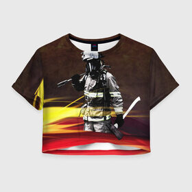 Женская футболка Crop-top 3D с принтом Спасатель , 100% полиэстер | круглая горловина, длина футболки до линии талии, рукава с отворотами | мчс | мчс россии | пожарник | пожарные | пожарный | спасатели | спасатель