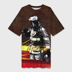 Платье-футболка 3D с принтом Спасатель ,  |  | мчс | мчс россии | пожарник | пожарные | пожарный | спасатели | спасатель