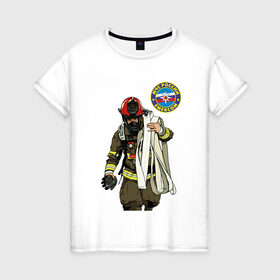 Женская футболка хлопок с принтом Спасатель МЧС , 100% хлопок | прямой крой, круглый вырез горловины, длина до линии бедер, слегка спущенное плечо | мчс | мчс россии | пожарник | пожарные | пожарный | спасатели | спасатель