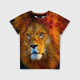 Детская футболка 3D с принтом Лев 3D , 100% гипоаллергенный полиэфир | прямой крой, круглый вырез горловины, длина до линии бедер, чуть спущенное плечо, ткань немного тянется | leon king | голова льва | король лев | лев | симба | хищник