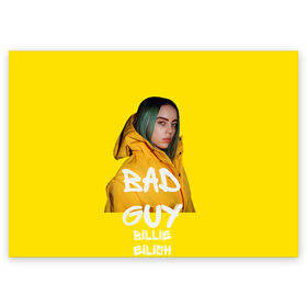 Поздравительная открытка с принтом Billie Eilish(Билли Айлиш) , 100% бумага | плотность бумаги 280 г/м2, матовая, на обратной стороне линовка и место для марки
 | Тематика изображения на принте: bad guy | billie eilish | билли айлиш | музыка | популярная музыка