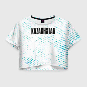 Женская футболка Crop-top 3D с принтом KAZAKHSTAN / КАЗАХСТАН , 100% полиэстер | круглая горловина, длина футболки до линии талии, рукава с отворотами | 