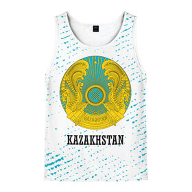 Мужская майка 3D с принтом KAZAKHSTAN / КАЗАХСТАН , 100% полиэстер | круглая горловина, приталенный силуэт, длина до линии бедра. Пройма и горловина окантованы тонкой бейкой | flag | kazakhstan | qazaqstan | герб | захах | казахстан | кахахи | лого | нур султан | республика | символ | страна | флаг