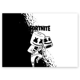 Поздравительная открытка с принтом FORTNITE MARSHMELLO. , 100% бумага | плотность бумаги 280 г/м2, матовая, на обратной стороне линовка и место для марки
 | Тематика изображения на принте: archetype | fortnite | fortnite x | game | ikonik | marshmello | raven | архетип | ворон | игра | иконик | маршмелло | фортнайт