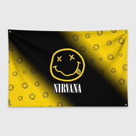 Флаг-баннер с принтом NIRVANA НИРВАНА , 100% полиэстер | размер 67 х 109 см, плотность ткани — 95 г/м2; по краям флага есть четыре люверса для крепления | band | cobain | face | kurt | logo | music | nirvana | rock | rocknroll | группа | кобейн | курт | лого | логотип | музыка | музыкальная | нирвана | рожица | рок | рокнролл | символ