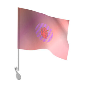 Флаг для автомобиля с принтом Сердечко на розовом фоне , 100% полиэстер | Размер: 30*21 см | круг | любовь | неон | полосатый | розовый | сердце | сияние | фиолетовый