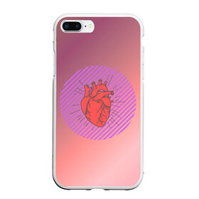 Чехол для iPhone 7Plus/8 Plus матовый с принтом Сердечко на розовом фоне , Силикон | Область печати: задняя сторона чехла, без боковых панелей | круг | любовь | неон | полосатый | розовый | сердце | сияние | фиолетовый