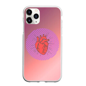 Чехол для iPhone 11 Pro матовый с принтом Сердечко на розовом фоне , Силикон |  | круг | любовь | неон | полосатый | розовый | сердце | сияние | фиолетовый