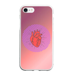 Чехол для iPhone 7/8 матовый с принтом Сердечко на розовом фоне , Силикон | Область печати: задняя сторона чехла, без боковых панелей | круг | любовь | неон | полосатый | розовый | сердце | сияние | фиолетовый