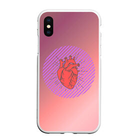 Чехол для iPhone XS Max матовый с принтом Сердечко на розовом фоне , Силикон | Область печати: задняя сторона чехла, без боковых панелей | Тематика изображения на принте: круг | любовь | неон | полосатый | розовый | сердце | сияние | фиолетовый