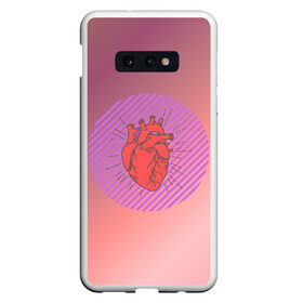 Чехол для Samsung S10E с принтом Сердечко на розовом фоне , Силикон | Область печати: задняя сторона чехла, без боковых панелей | круг | любовь | неон | полосатый | розовый | сердце | сияние | фиолетовый