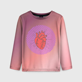 Детский лонгслив 3D с принтом Сердечко на розовом фоне , 100% полиэстер | длинные рукава, круглый вырез горловины, полуприлегающий силуэт
 | круг | любовь | неон | полосатый | розовый | сердце | сияние | фиолетовый