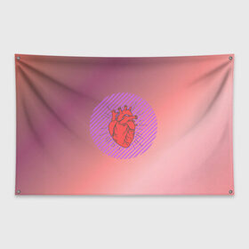 Флаг-баннер с принтом Сердечко на розовом фоне , 100% полиэстер | размер 67 х 109 см, плотность ткани — 95 г/м2; по краям флага есть четыре люверса для крепления | круг | любовь | неон | полосатый | розовый | сердце | сияние | фиолетовый