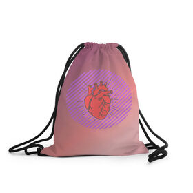 Рюкзак-мешок 3D с принтом Сердечко на розовом фоне , 100% полиэстер | плотность ткани — 200 г/м2, размер — 35 х 45 см; лямки — толстые шнурки, застежка на шнуровке, без карманов и подкладки | круг | любовь | неон | полосатый | розовый | сердце | сияние | фиолетовый
