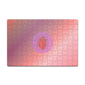 Пазл магнитный 126 элементов с принтом Сердечко на розовом фоне , полимерный материал с магнитным слоем | 126 деталей, размер изделия —  180*270 мм | круг | любовь | неон | полосатый | розовый | сердце | сияние | фиолетовый