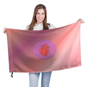 Флаг 3D с принтом Сердечко на розовом фоне , 100% полиэстер | плотность ткани — 95 г/м2, размер — 67 х 109 см. Принт наносится с одной стороны | круг | любовь | неон | полосатый | розовый | сердце | сияние | фиолетовый