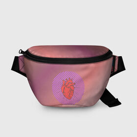 Поясная сумка 3D с принтом Сердечко на розовом фоне , 100% полиэстер | плотная ткань, ремень с регулируемой длиной, внутри несколько карманов для мелочей, основное отделение и карман с обратной стороны сумки застегиваются на молнию | круг | любовь | неон | полосатый | розовый | сердце | сияние | фиолетовый