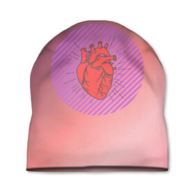 Шапка 3D с принтом Сердечко на розовом фоне , 100% полиэстер | универсальный размер, печать по всей поверхности изделия | Тематика изображения на принте: круг | любовь | неон | полосатый | розовый | сердце | сияние | фиолетовый