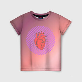 Детская футболка 3D с принтом Сердечко на розовом фоне , 100% гипоаллергенный полиэфир | прямой крой, круглый вырез горловины, длина до линии бедер, чуть спущенное плечо, ткань немного тянется | Тематика изображения на принте: круг | любовь | неон | полосатый | розовый | сердце | сияние | фиолетовый