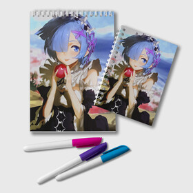 Блокнот с принтом ReZero - Rem , 100% бумага | 48 листов, плотность листов — 60 г/м2, плотность картонной обложки — 250 г/м2. Листы скреплены удобной пружинной спиралью. Цвет линий — светло-серый
 | Тематика изображения на принте: 