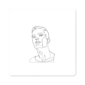 Магнит виниловый Квадрат с принтом портрет одной линией , полимерный материал с магнитным слоем | размер 9*9 см, закругленные углы | красавчик | лица мужчины | минимализм | мужчина | не отрывая руки | одной линией | рисунок линиями | тумблер | чб | черные линии