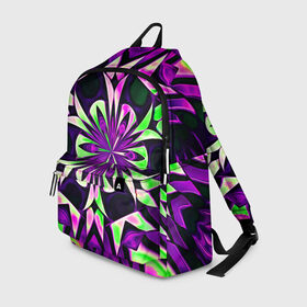 Рюкзак 3D с принтом Kaleidoscope , 100% полиэстер | лямки с регулируемой длиной, сверху петелька, чтобы рюкзак можно было повесить на вешалку. Основное отделение закрывается на молнию, как и внешний карман. Внутри два дополнительных кармана, один из которых закрывается на молнию. По бокам два дополнительных кармашка | abstraction | fractal | kaleidoscope | light green | pattern | purple | symmetry | абстракция | калейдоскоп | салатовый | симметрия | узор | фиолетовый | фрактал