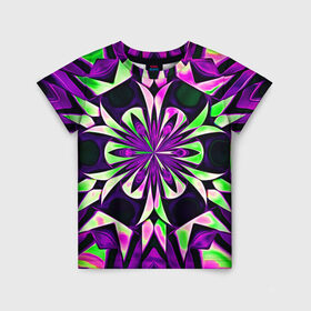 Детская футболка 3D с принтом Kaleidoscope , 100% гипоаллергенный полиэфир | прямой крой, круглый вырез горловины, длина до линии бедер, чуть спущенное плечо, ткань немного тянется | Тематика изображения на принте: abstraction | fractal | kaleidoscope | light green | pattern | purple | symmetry | абстракция | калейдоскоп | салатовый | симметрия | узор | фиолетовый | фрактал