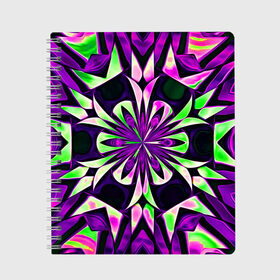 Тетрадь с принтом Kaleidoscope , 100% бумага | 48 листов, плотность листов — 60 г/м2, плотность картонной обложки — 250 г/м2. Листы скреплены сбоку удобной пружинной спиралью. Уголки страниц и обложки скругленные. Цвет линий — светло-серый
 | abstraction | fractal | kaleidoscope | light green | pattern | purple | symmetry | абстракция | калейдоскоп | салатовый | симметрия | узор | фиолетовый | фрактал