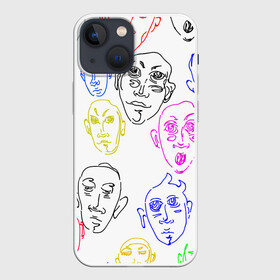 Чехол для iPhone 13 mini с принтом Цветные лица ,  |  | лица | люди | мимика | нарисованные лица | цветные лица | эмоции