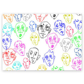 Поздравительная открытка с принтом Цветные лица , 100% бумага | плотность бумаги 280 г/м2, матовая, на обратной стороне линовка и место для марки
 | лица | люди | мимика | нарисованные лица | цветные лица | эмоции