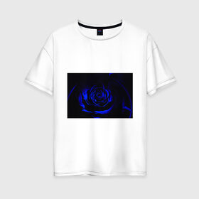 Женская футболка хлопок Oversize с принтом синяя роза , 100% хлопок | свободный крой, круглый ворот, спущенный рукав, длина до линии бедер
 | 